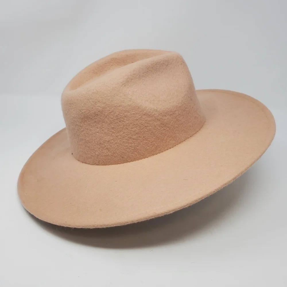 NWT BEIGE 100% WOOL FEDORA HAT WOMEN OS BOHO FESTIVAL WIDE BRIM